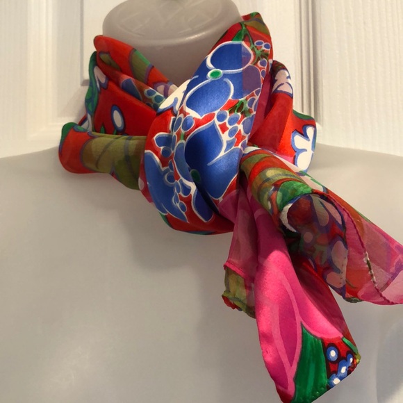 Vintage Accessories - Floral Silk Scarf Tailored Oblong Scarf VTG